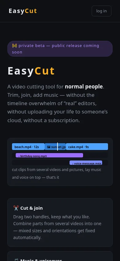 EasyCut mobile view