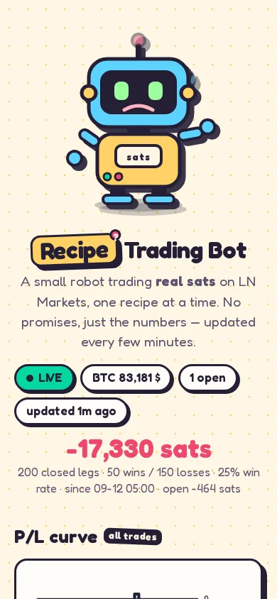 Recipe Trading Bot mobile view