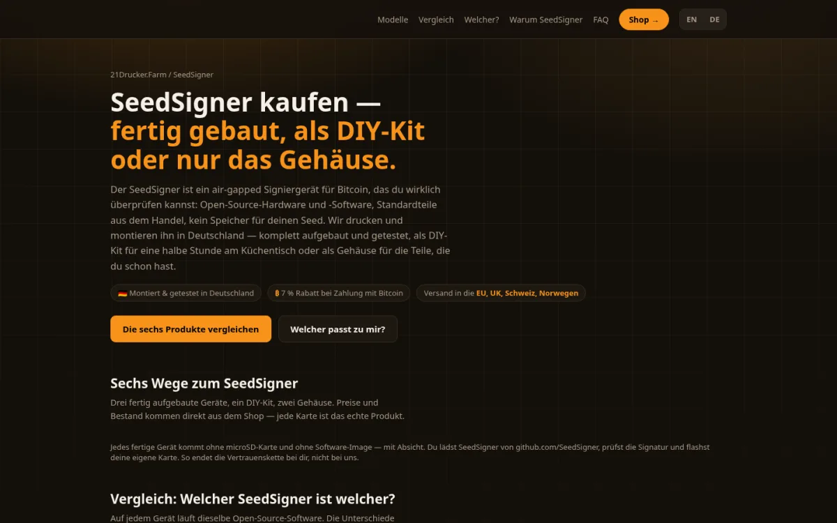 SeedSigner landing page desktop view